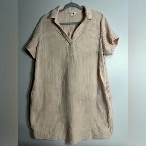 3 Dot Waffle Knit 100% cotton Blush Pink Collared Dress sz Large